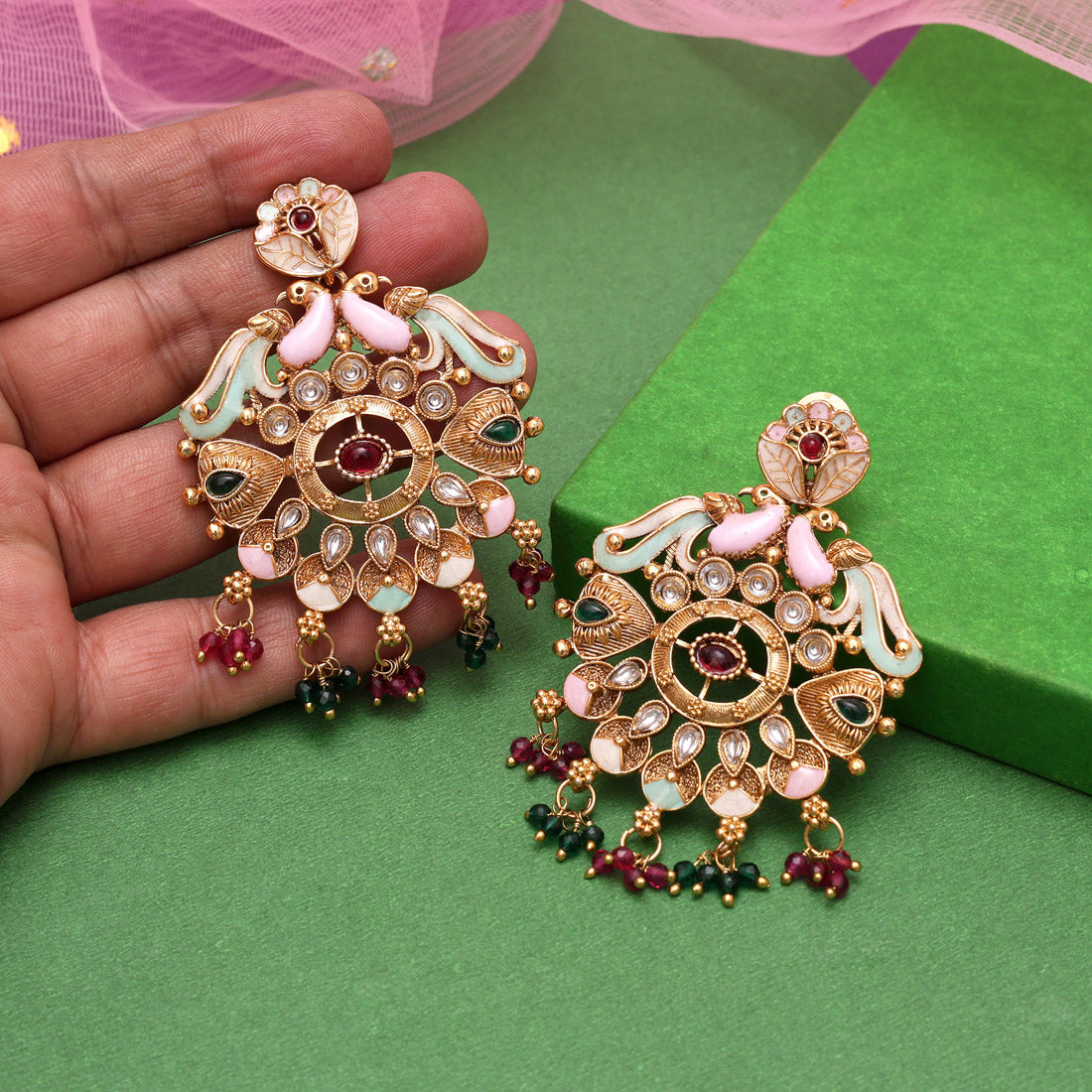 Multi Color Kundan Meenakari Earrings (MKE2008MLT)