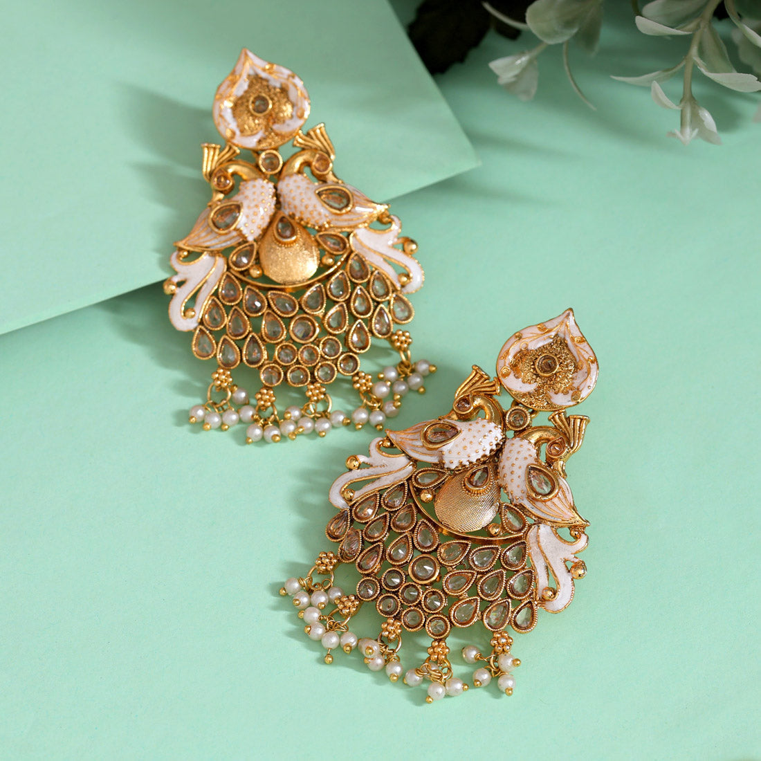 Gold Color Kundan Meenakari Earrings (MKE2009GLD)
