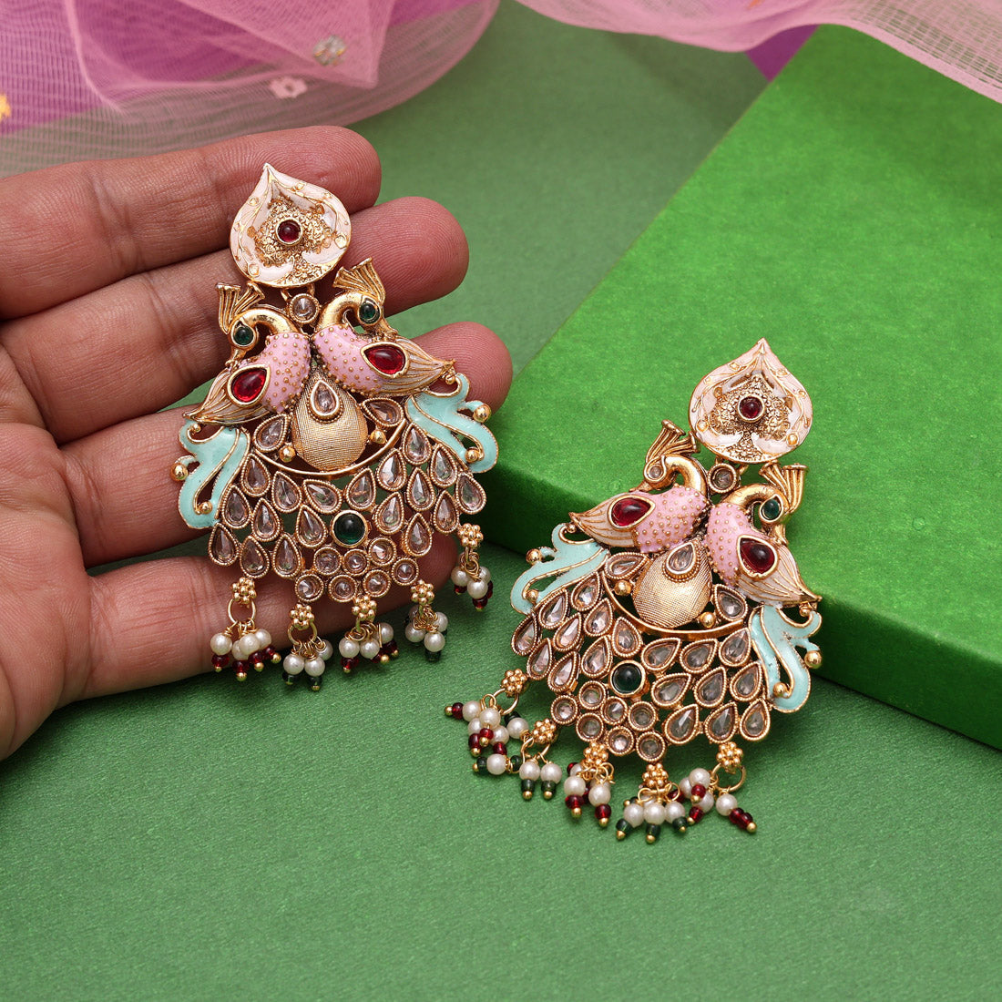 Multi Color Kundan Meenakari Earrings (MKE2009MLT)