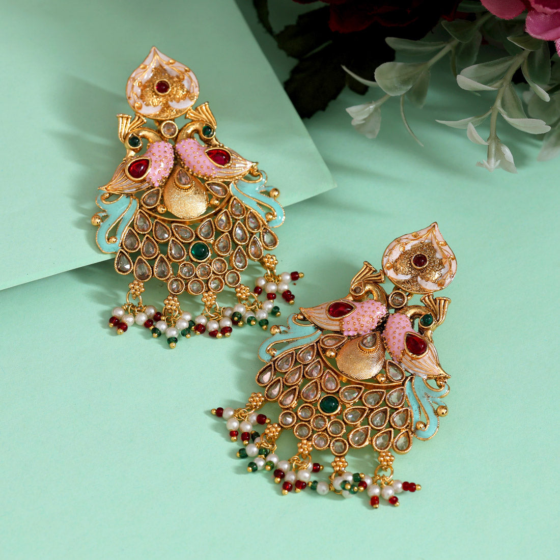 Multi Color Kundan Meenakari Earrings (MKE2009MLT)