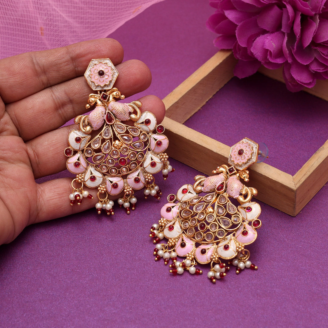 Rani Color Kundan Meenakari Earrings (MKE2011RNI)