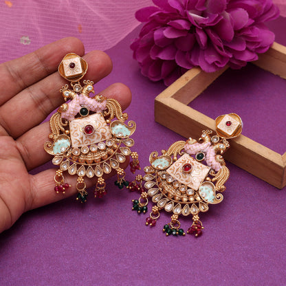 Rani & Green Color Kundan Meenakari Earrings (MKE2013RNIGRN)