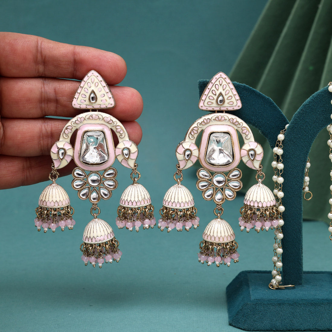 Pink Color Kundan Meenakari Earrings (MKE2014PNK)