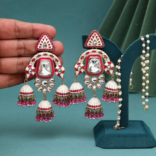 Rani Color Kundan Meenakari Earrings (MKE2014RNI)