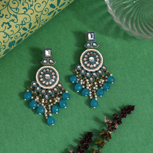 Firozi Color Kundan Meenakari Earrings (MKE2017FRZ)