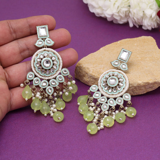 Pista Green Color Kundan Meenakari Earrings (MKE2017PGRN)