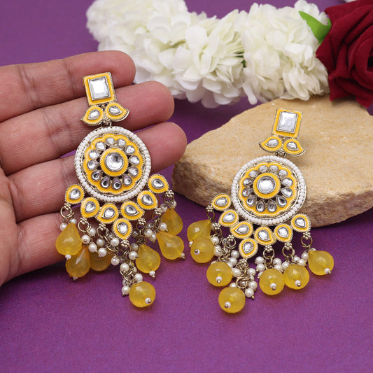 Yellow Color Kundan Meenakari Earrings (MKE2017YLW)