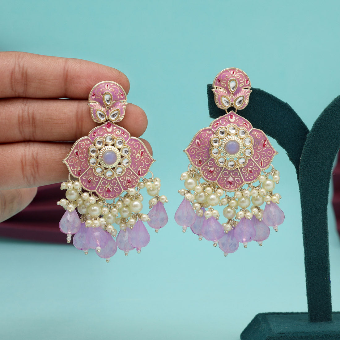 Light Purple Color Kundan Meenakari Earrings (MKE2018LPRP)