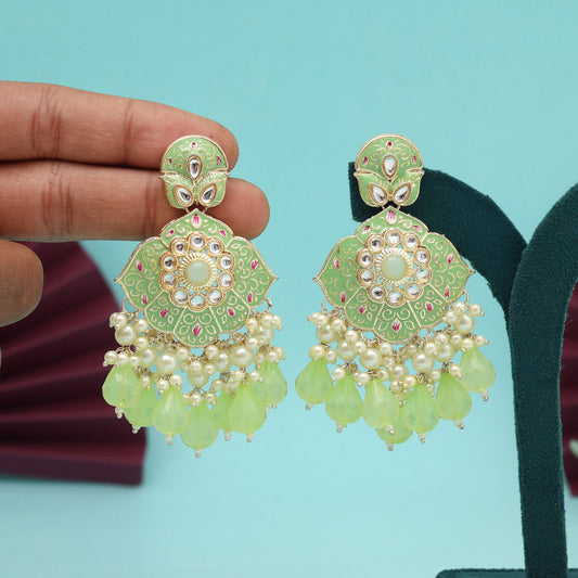 Pista Green Color Kundan Meenakari Earrings (MKE2018PGRN)