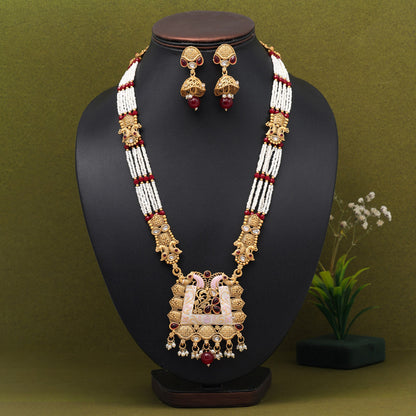 Rani Color Long Meenakari Matte Gold Necklace Set (MKN562RNI)
