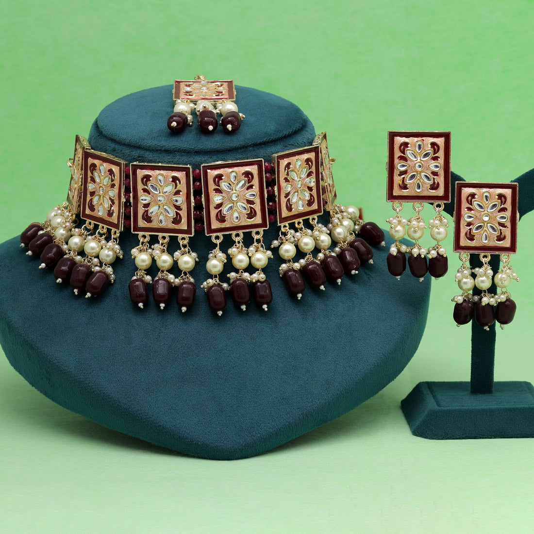 Maroon Color Choker Meenakari Necklace Set (MKN595MRN)