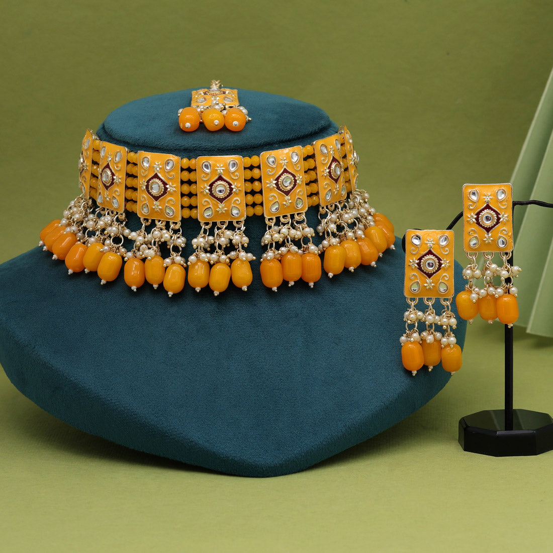 Yellow Color Choker Meenakari Necklace Set (MKN598YLW)