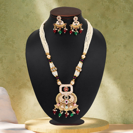 Maroon & Green Color Matte Gold Meenakari Necklace Set (MKN610MG)