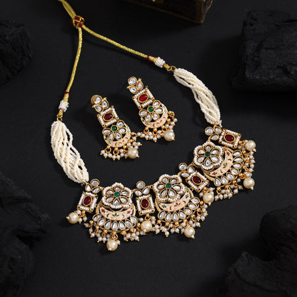 Rani & Green Color Choker Matte Gold Meenakari Necklace Set (MKN618RNIGRN)