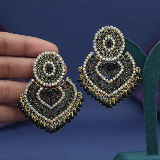 Black Color Glass Stone Mint Meena Earrings