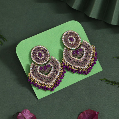 Purple Color Glass Stone Mint Meena Earrings