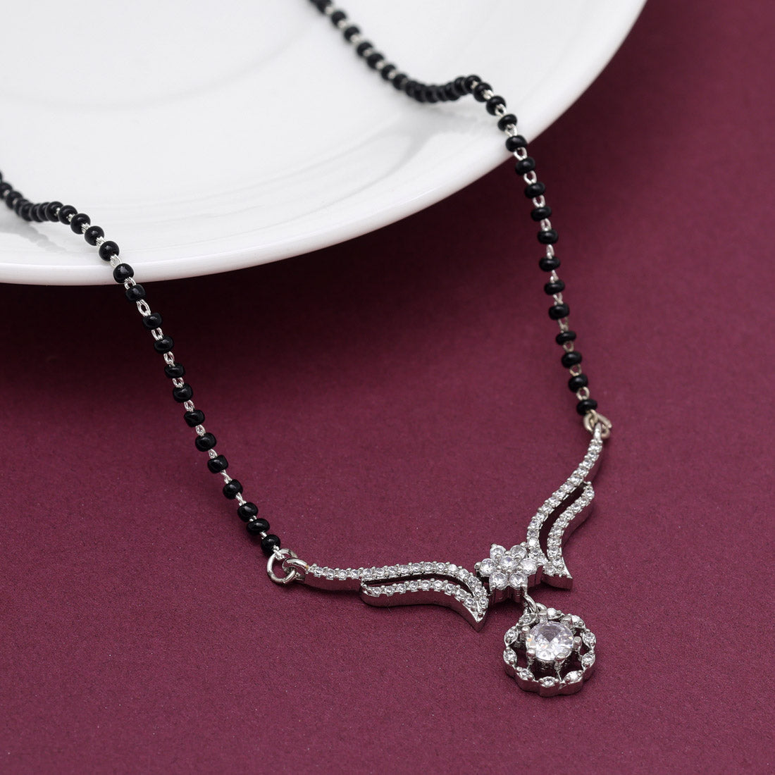 Silver Color American Diamond Mangalsutra (MS344SLV)