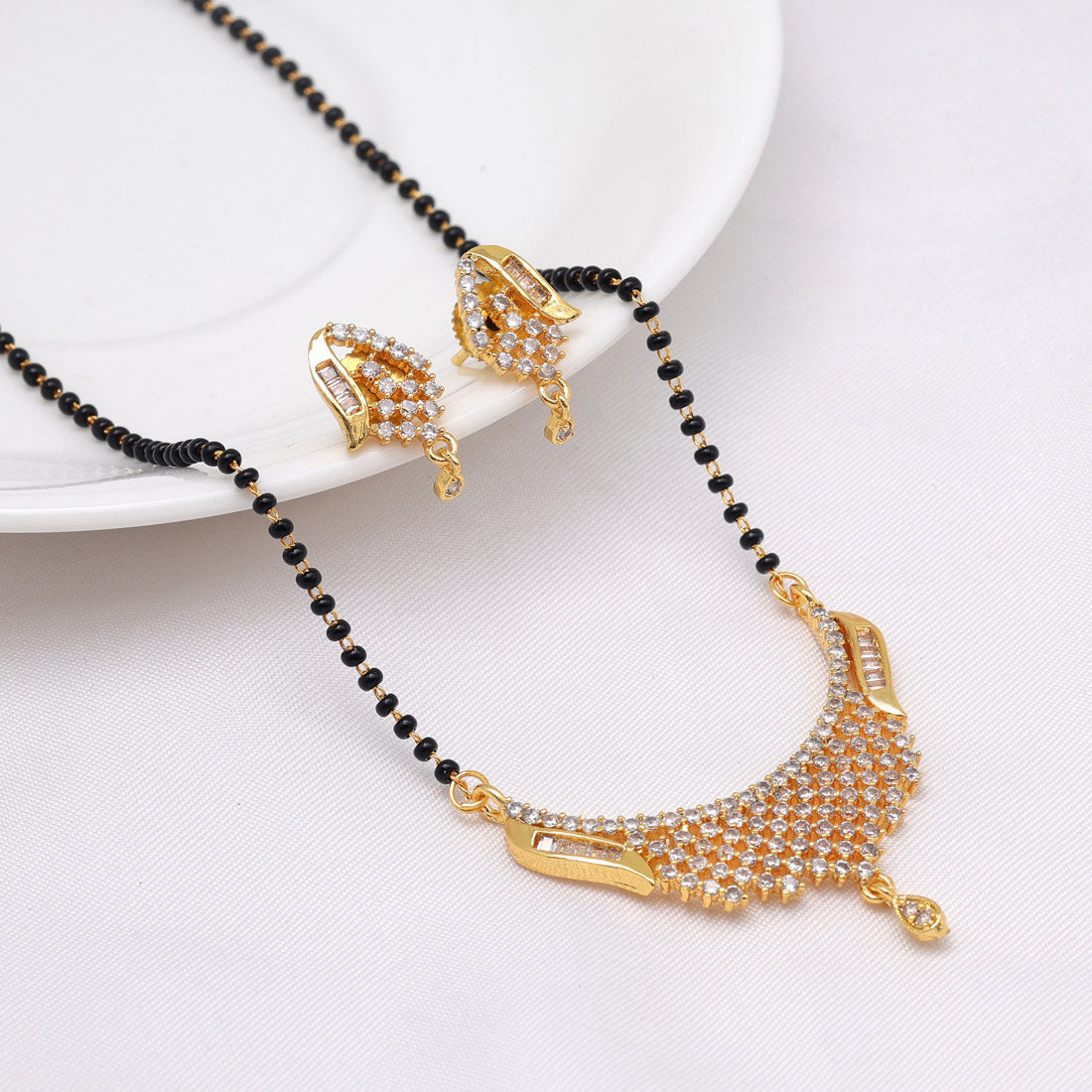 White Color American Diamond Mangalsutra With Earrings (MS355WHT)