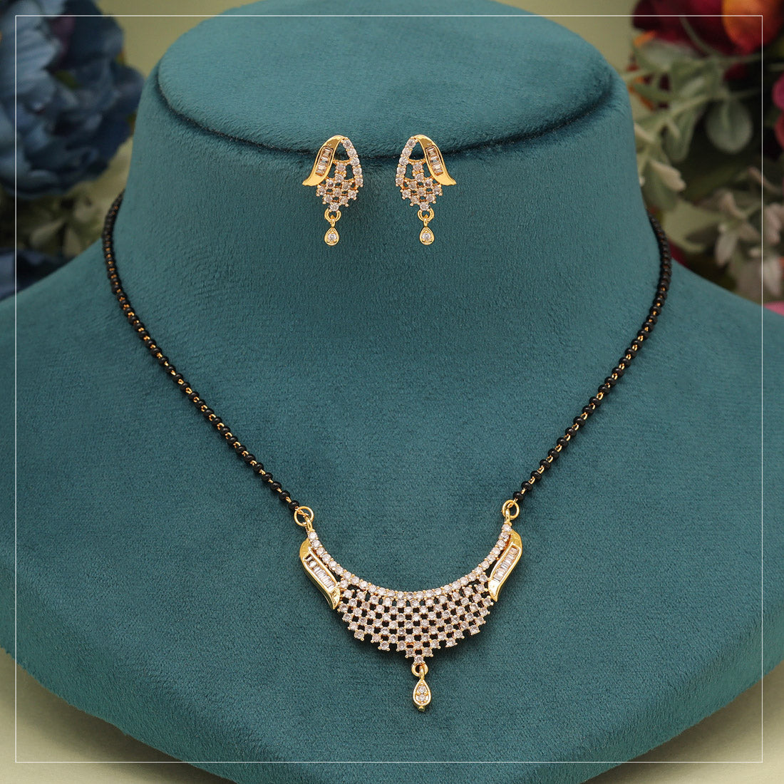 White Color American Diamond Mangalsutra With Earrings (MS355WHT)