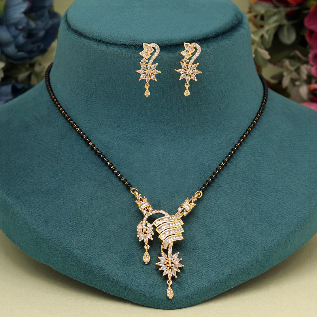 White Color American Diamond Mangalsutra With Earrings (MS356WHT)
