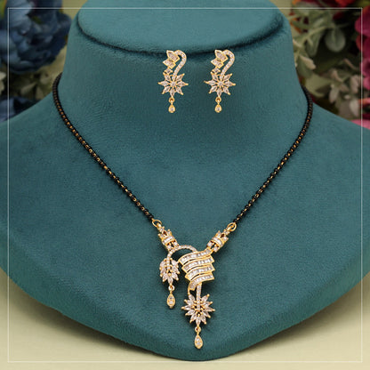 White Color American Diamond Mangalsutra With Earrings (MS356WHT)