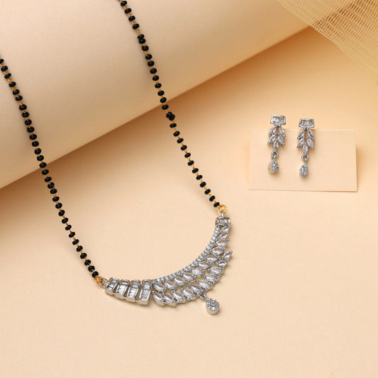 Silver Color American Diamond Mangalsutra With Earrings (MS358SLV)