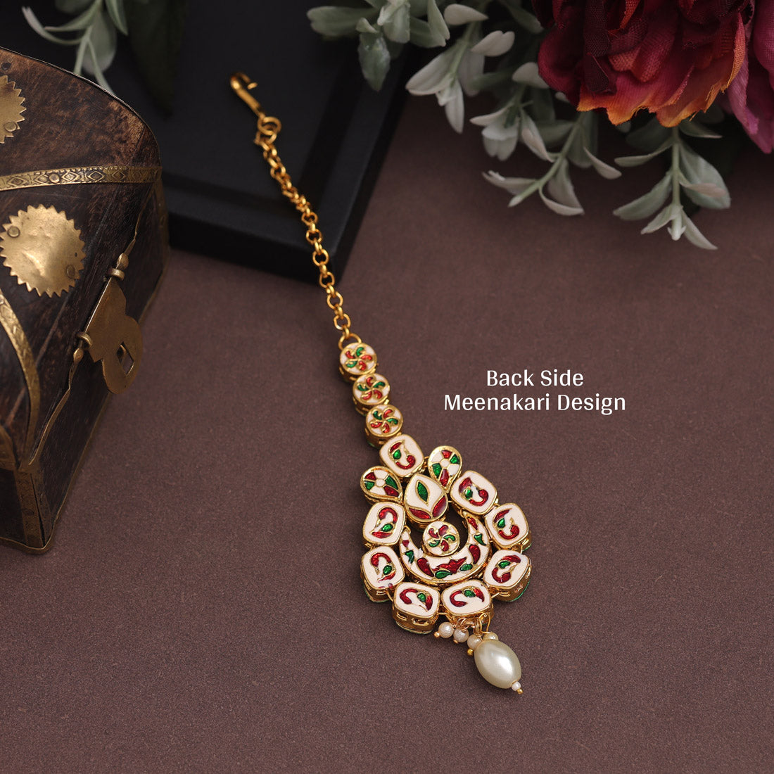 White Color Meena Work Kundan Maang Tikka (MTK558WHT)