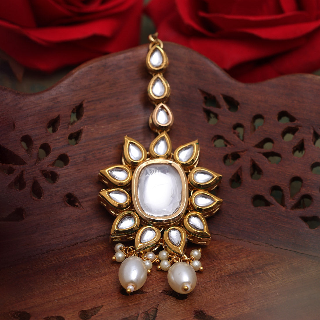 White Color Back Side Meena Work Kundan Maang Tikka (MTK563WHT)