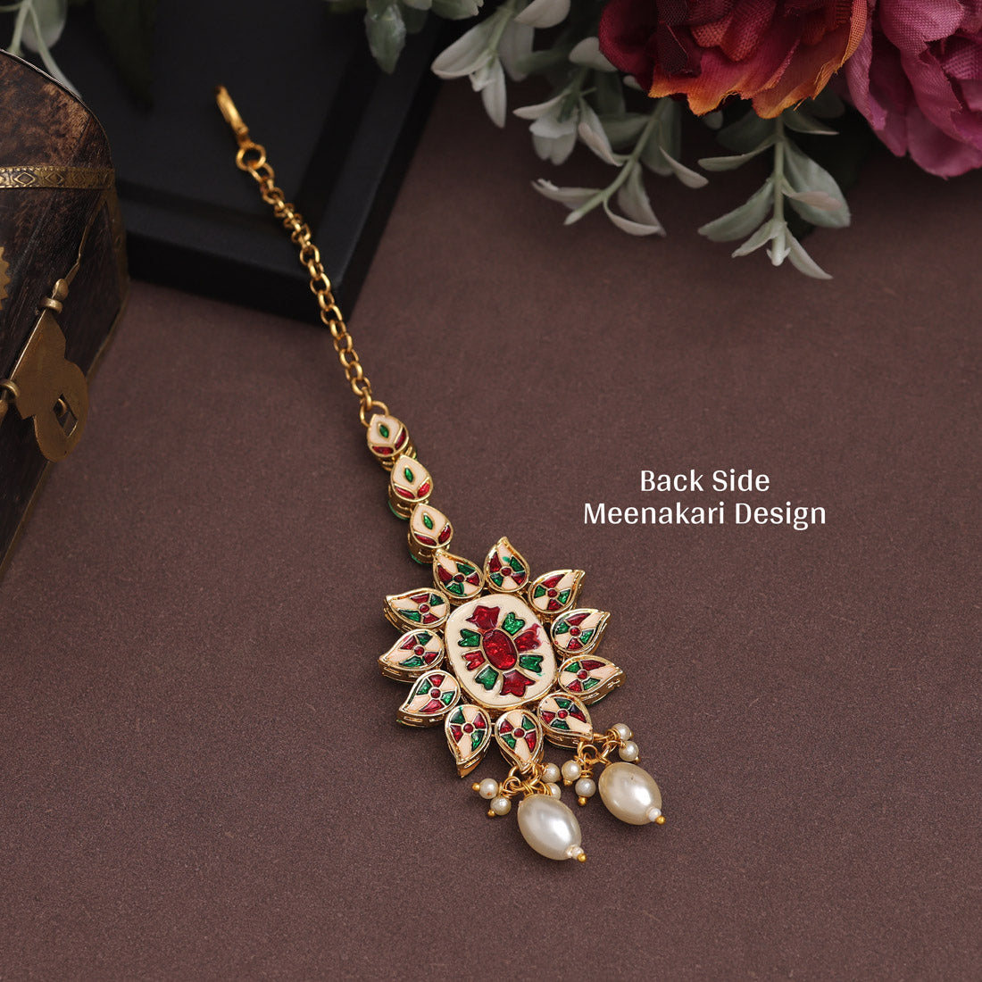 White Color Back Side Meena Work Kundan Maang Tikka (MTK563WHT)