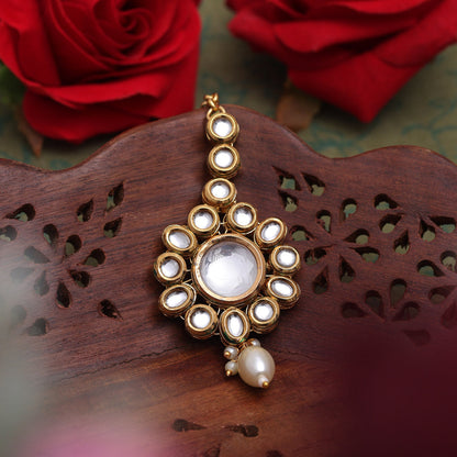 White Color Back Side Meena Work Kundan Maang Tikka (MTK565WHT)