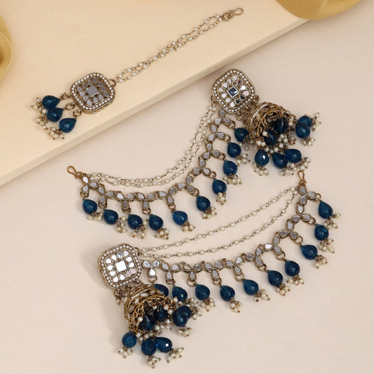 Turquoise Blue Color Earrings With Maang Tikka (MTKE473TBLU)