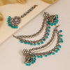 Rama Green Color Earrings With Maang Tikka (MTKE474RGRN)