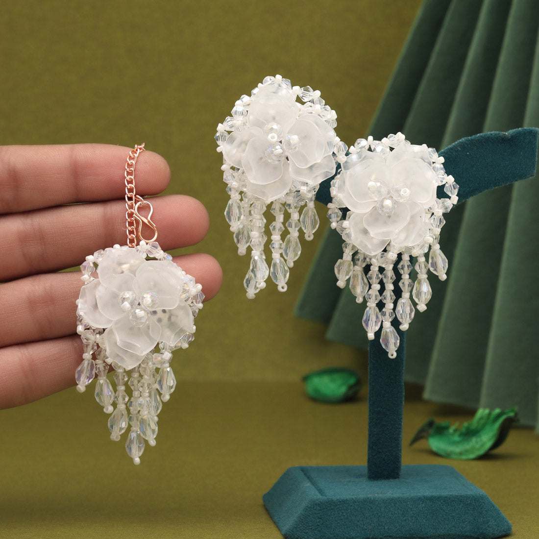 White Color Stone Earrings With Maang Tikka (MTKE478WHT)