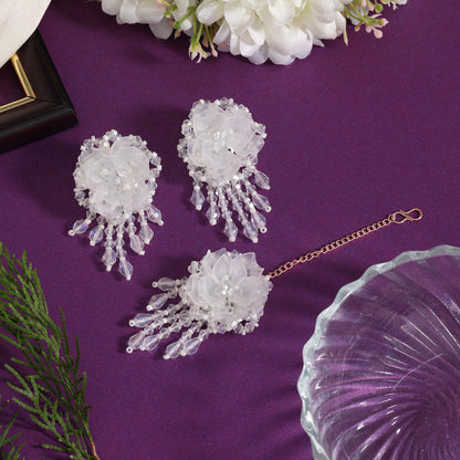White Color Stone Earrings With Maang Tikka (MTKE478WHT)