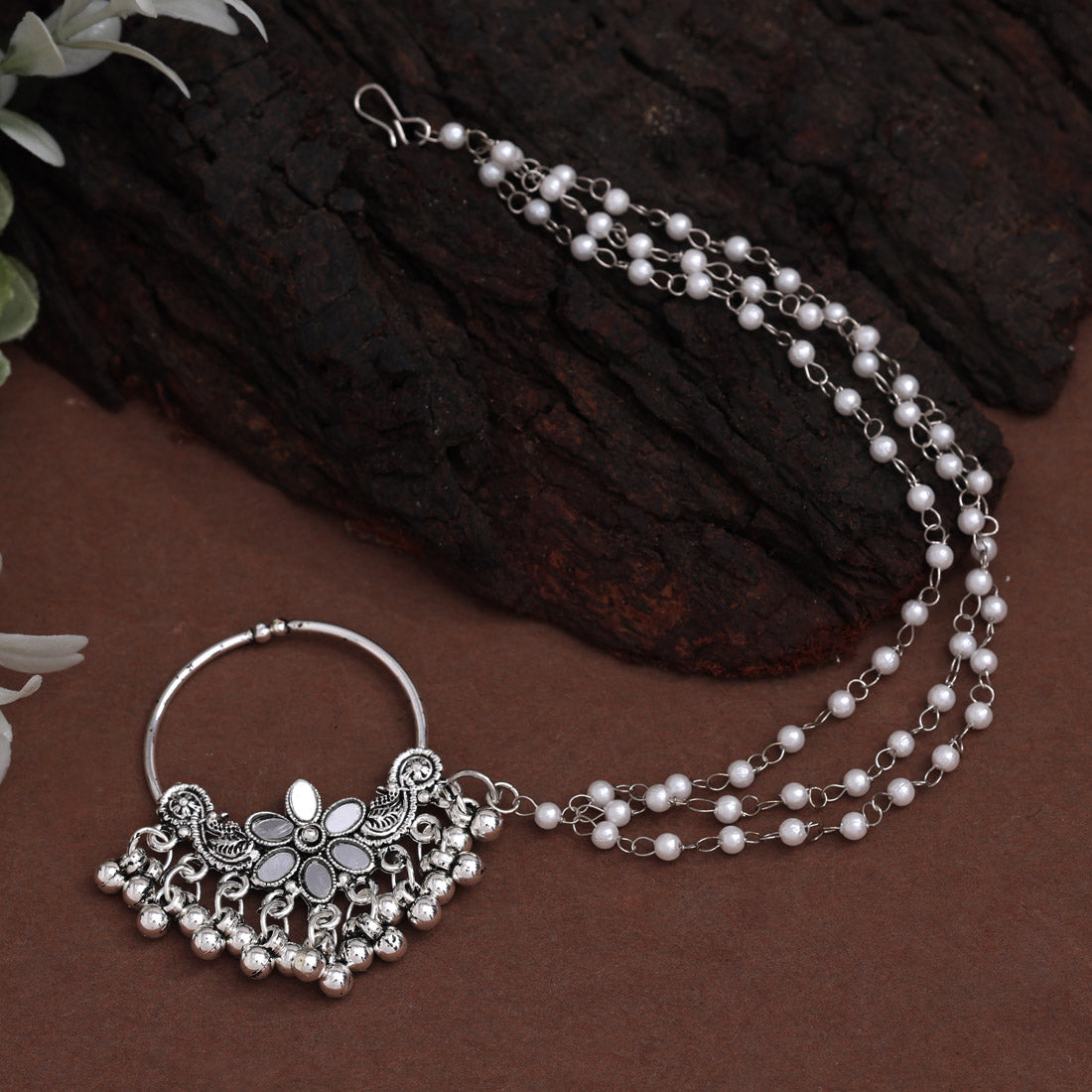 Silver Color 5 Pieces Of Oxidised Nose Nath (NTH116CMB)