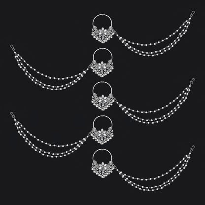 Silver Color 5 Pieces Of Oxidised Nose Nath (NTH116CMB)