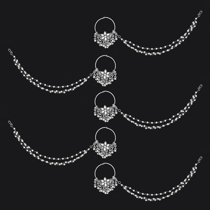 Silver Color 5 Pieces Of Oxidised Nose Nath (NTH117CMB)