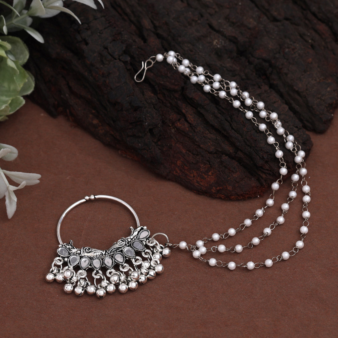 Silver Color 6 Pieces Of Oxidised Nose Nath (NTH118CMB)