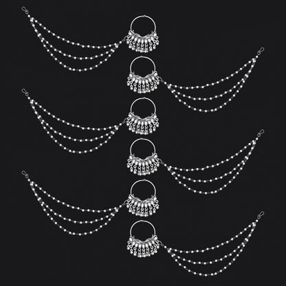 Silver Color 6 Pieces Of Oxidised Nose Nath (NTH118CMB)