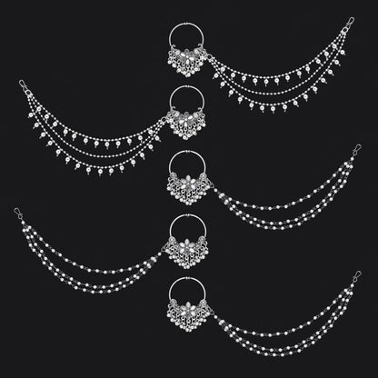 Silver Color 5 Pieces Of Oxidised Nose Nath (NTH120CMB)