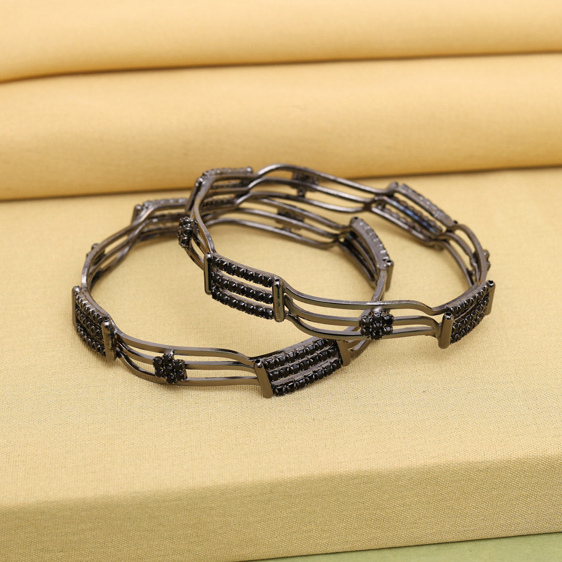 Black Color 1 Pair Bangle Size: 2.4 (PLKB867BLK-2.4)