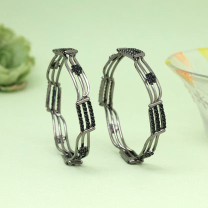 Black Color 1 Pair Bangle Size: 2.4 (PLKB867BLK-2.4)