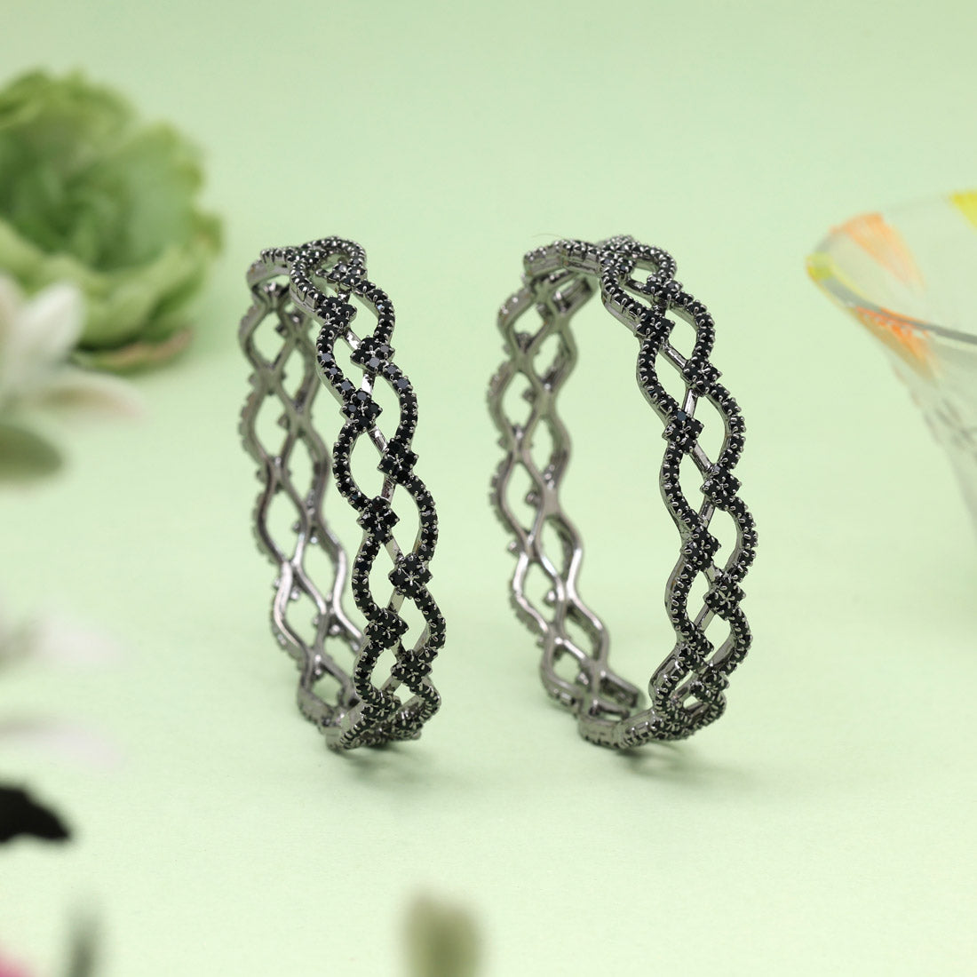 Black Color 1 Pair Bangle Size: 2.6 (PLKB868BLK-2.6)