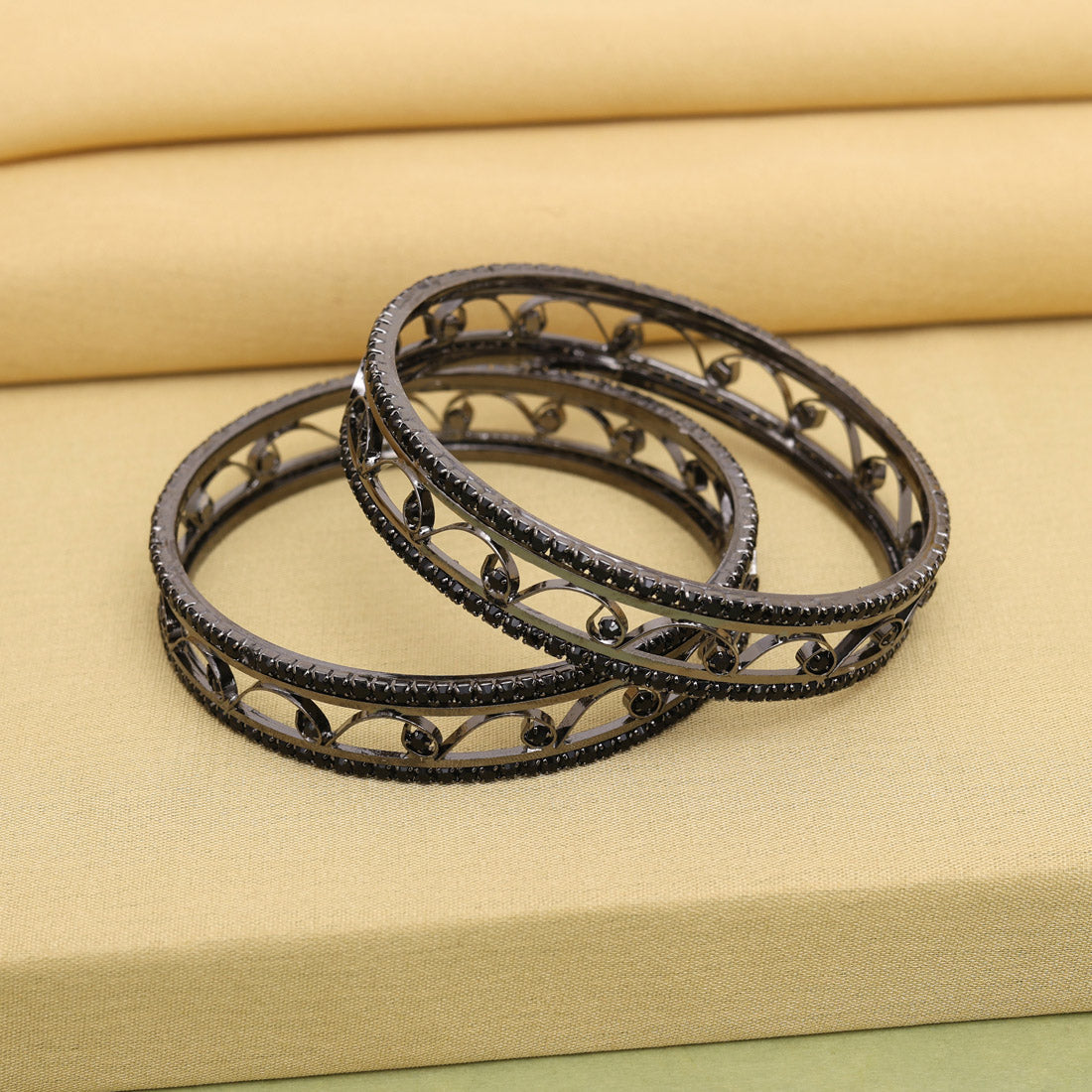 Black Color 1 Pair Bangle Size: 2.6 (PLKB869BLK-2.6)