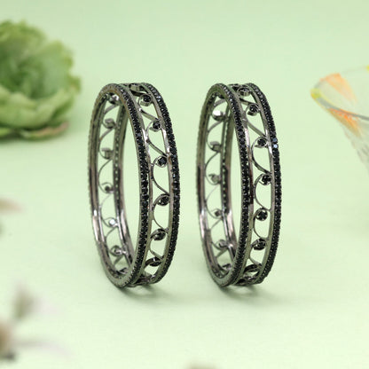 Black Color 1 Pair Bangle Size: 2.8 (PLKB869BLK-2.8)