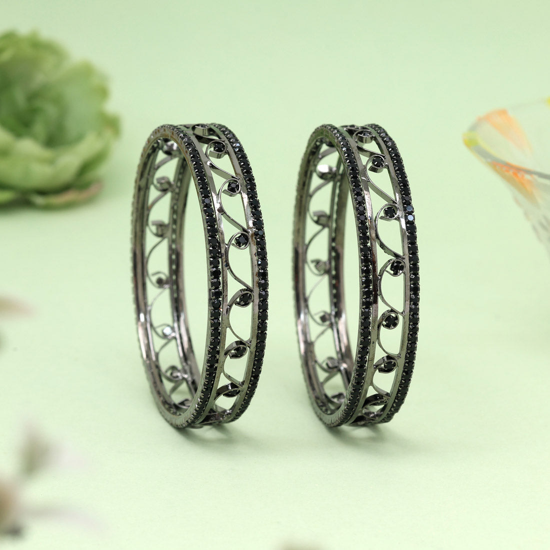 Black Color 1 Pair Bangle Size: 2.6 (PLKB869BLK-2.6)