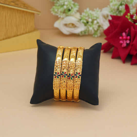 Gold Color Meena Work 1 Set Of Bangle Size: 2.4 (PLKB877GLD-2.4)