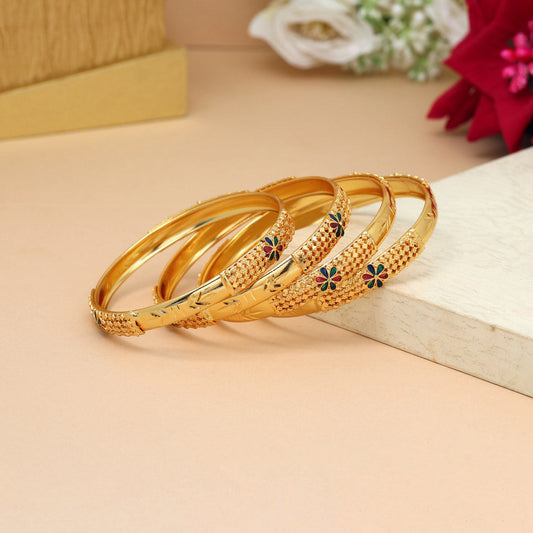 Gold Color Meena Work 1 Set Of Bangle Size: 2.8 (PLKB877GLD-2.8)