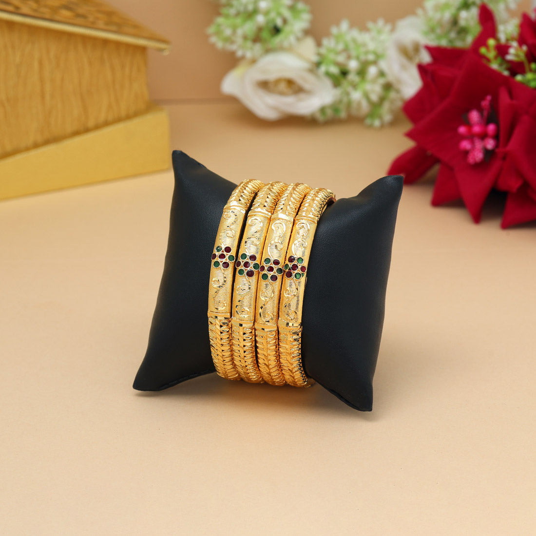 Gold Color Meena Work 1 Set Of Bangle Size: 2.8 (PLKB878GLD-2.8)