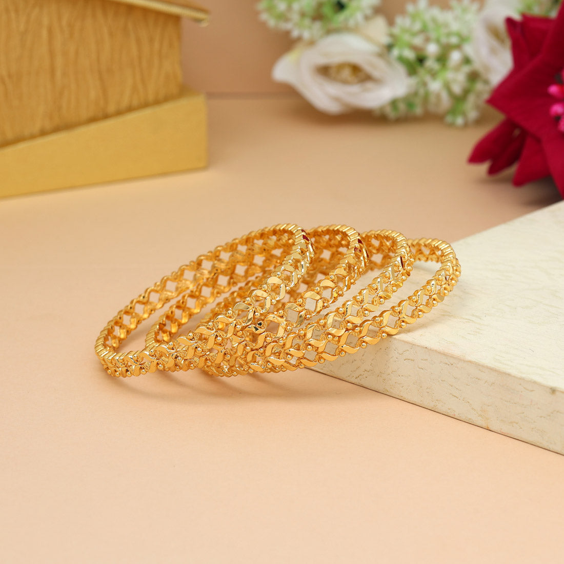 Gold Color 1 Set Of Bangle Size: 2.10 (PLKB879GLD-2.10)